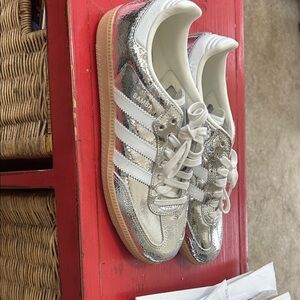 Adidas Samba Women’s Silver and White Sneakers